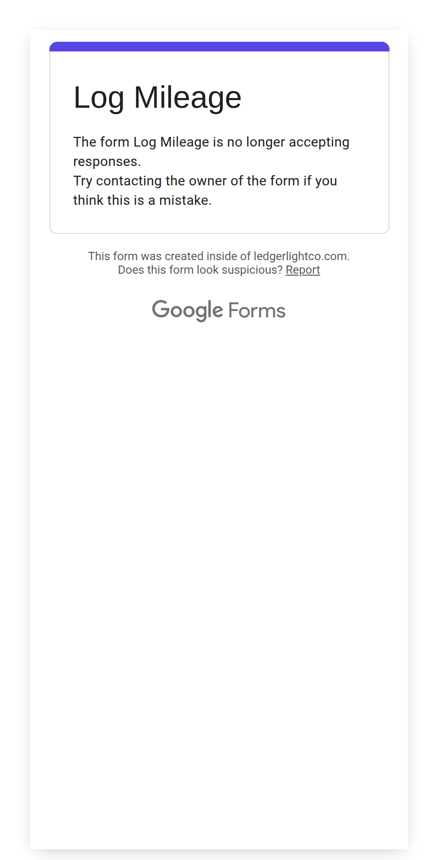Mileage Form on mobile showing the Purpose dropdown with the Commute option