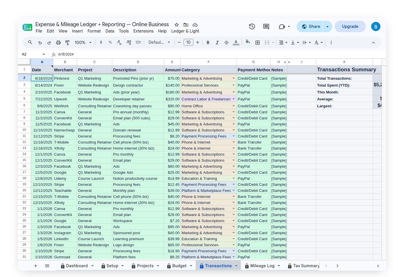 Transactions tab